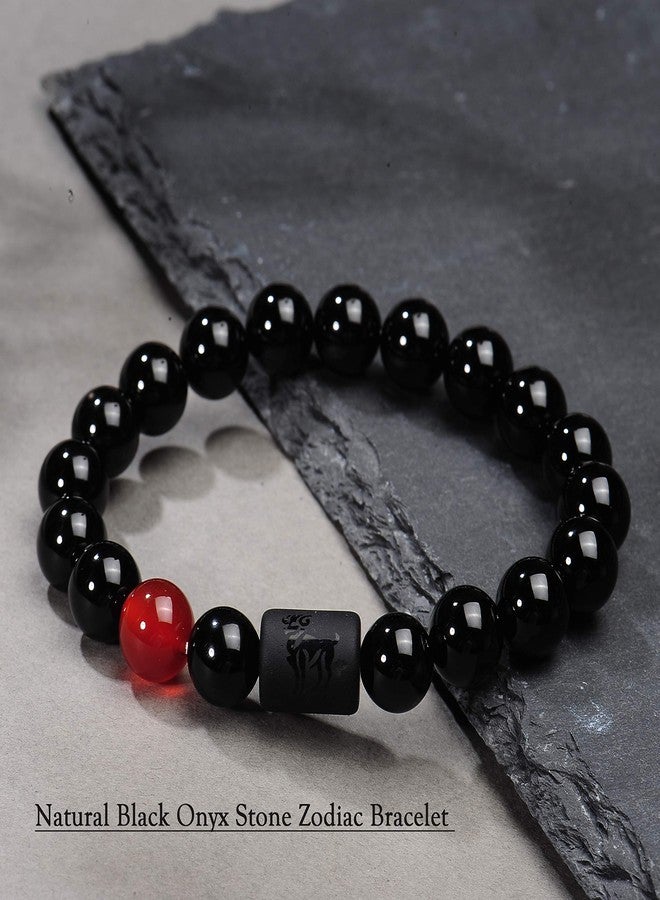 VLINRAS Zodiac Aries Bracelet for Men Women Aries Gifts Natural Black Onyx Stone Zodiac Charm Bracelet Constellation Horoscope Jewelry - Image 3
